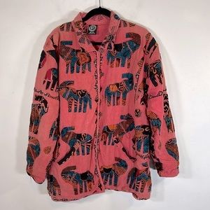 S.I.S. NY Vintage Rare Hand Stitched Elephant Graphics Embroidered Orange Jacket